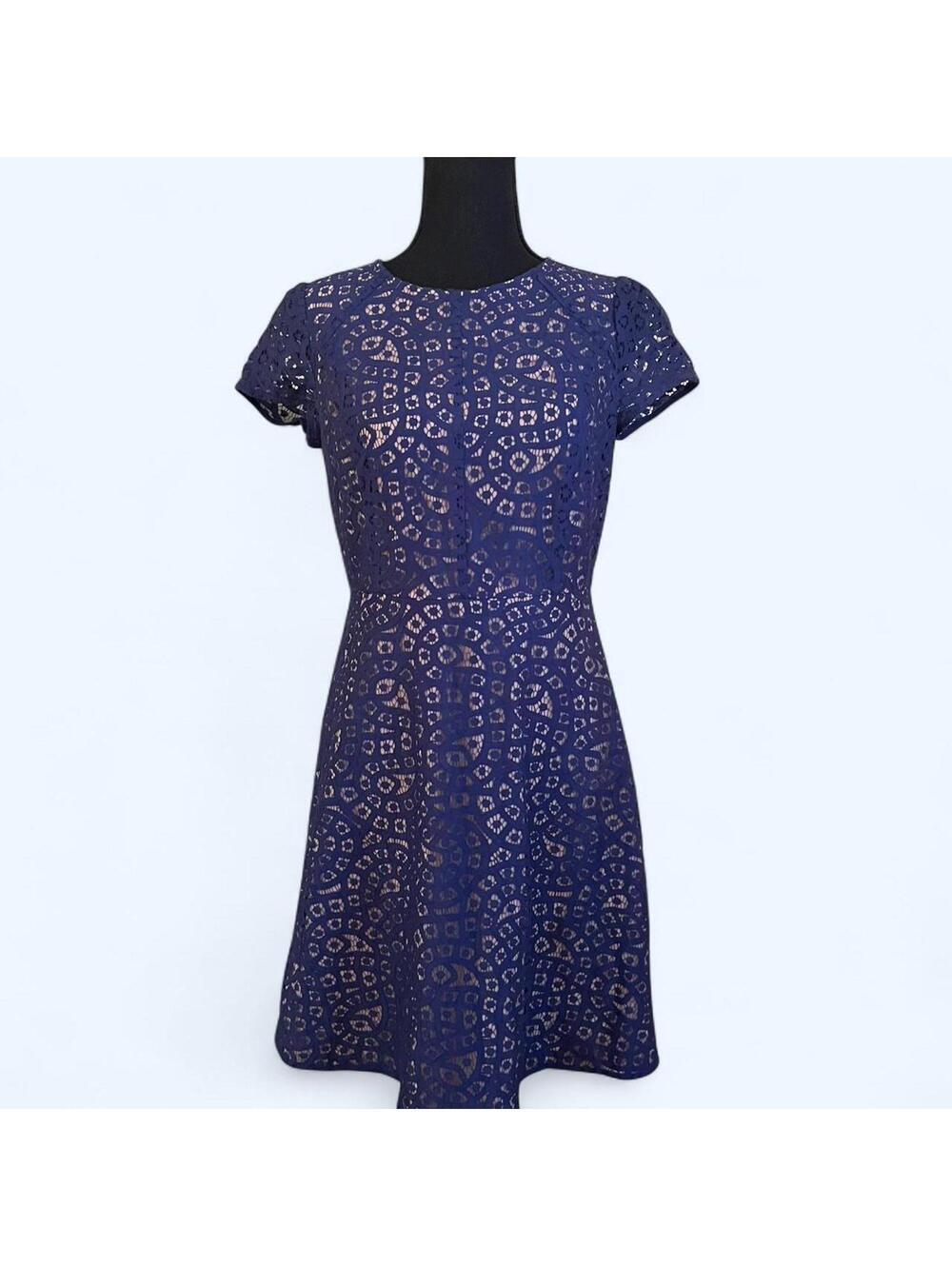Loft navy blue lace dress coquette fairy mini dress short sleeve Size 2 💙